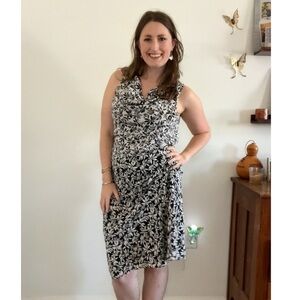 Alfani 90s Pure 100% Silk Floral Tank Midi Dress Black & White Floral Slip 🕊️🖤